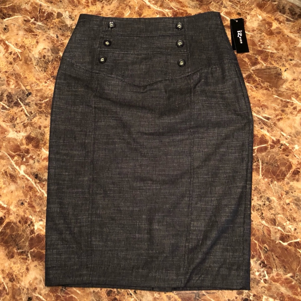Heather Black Button Embellished Pencil Skirt Sz 1
